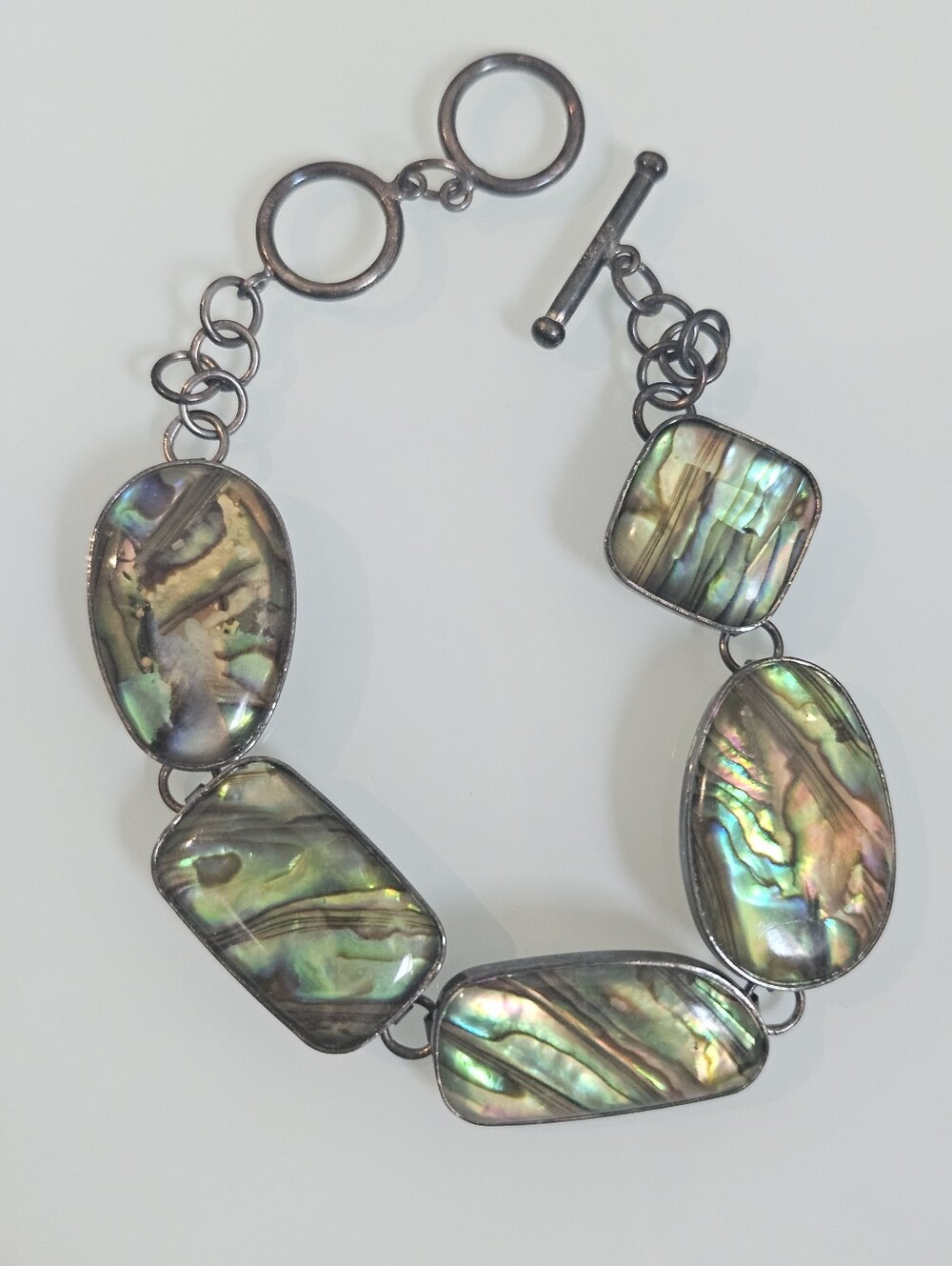 LUC 925 Lucoral Sterling Silver Vintage Abalone Bracelet 7-8 Inch Adjustable